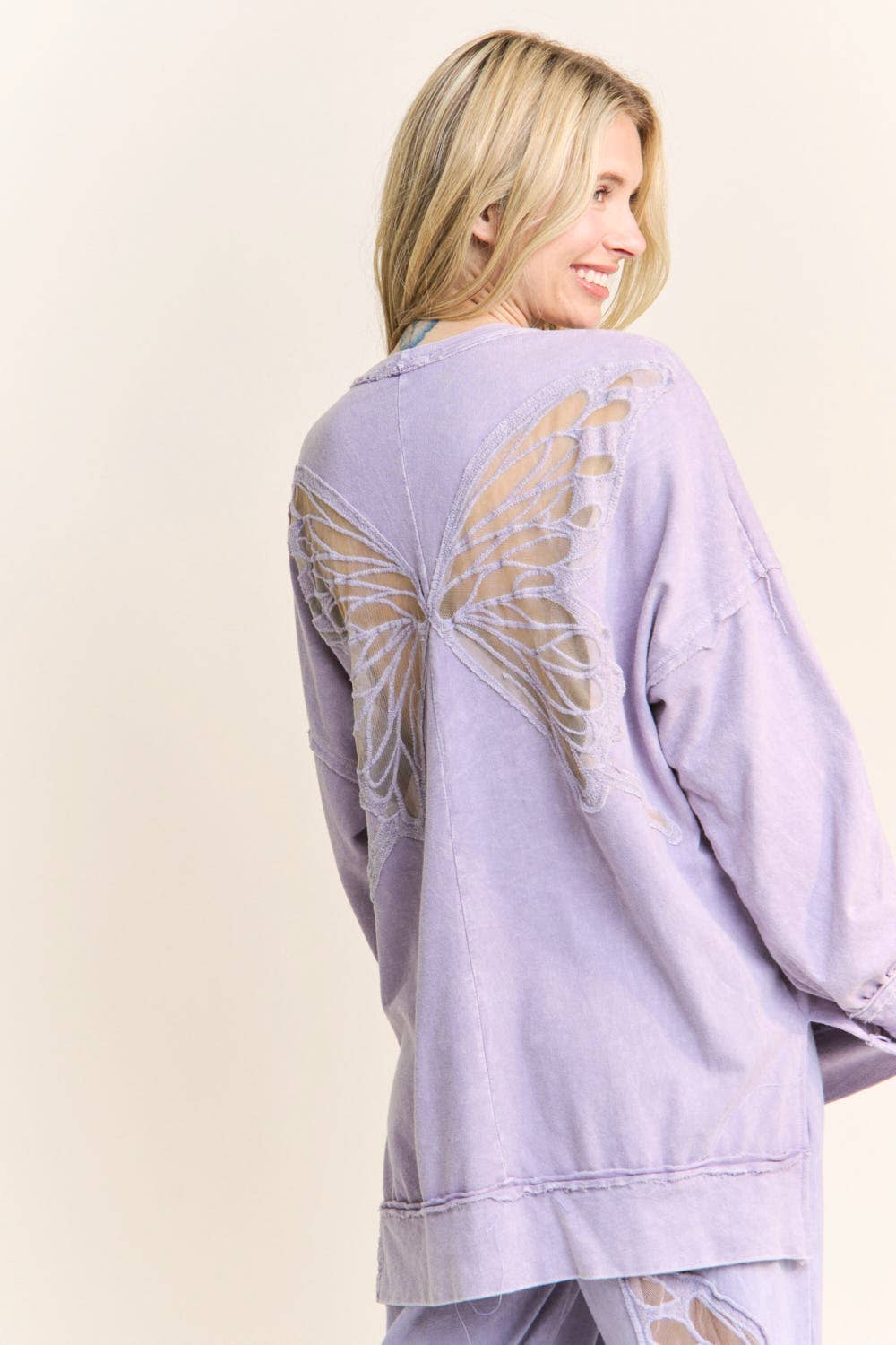 Mineral Wash Butterfly appliques Top