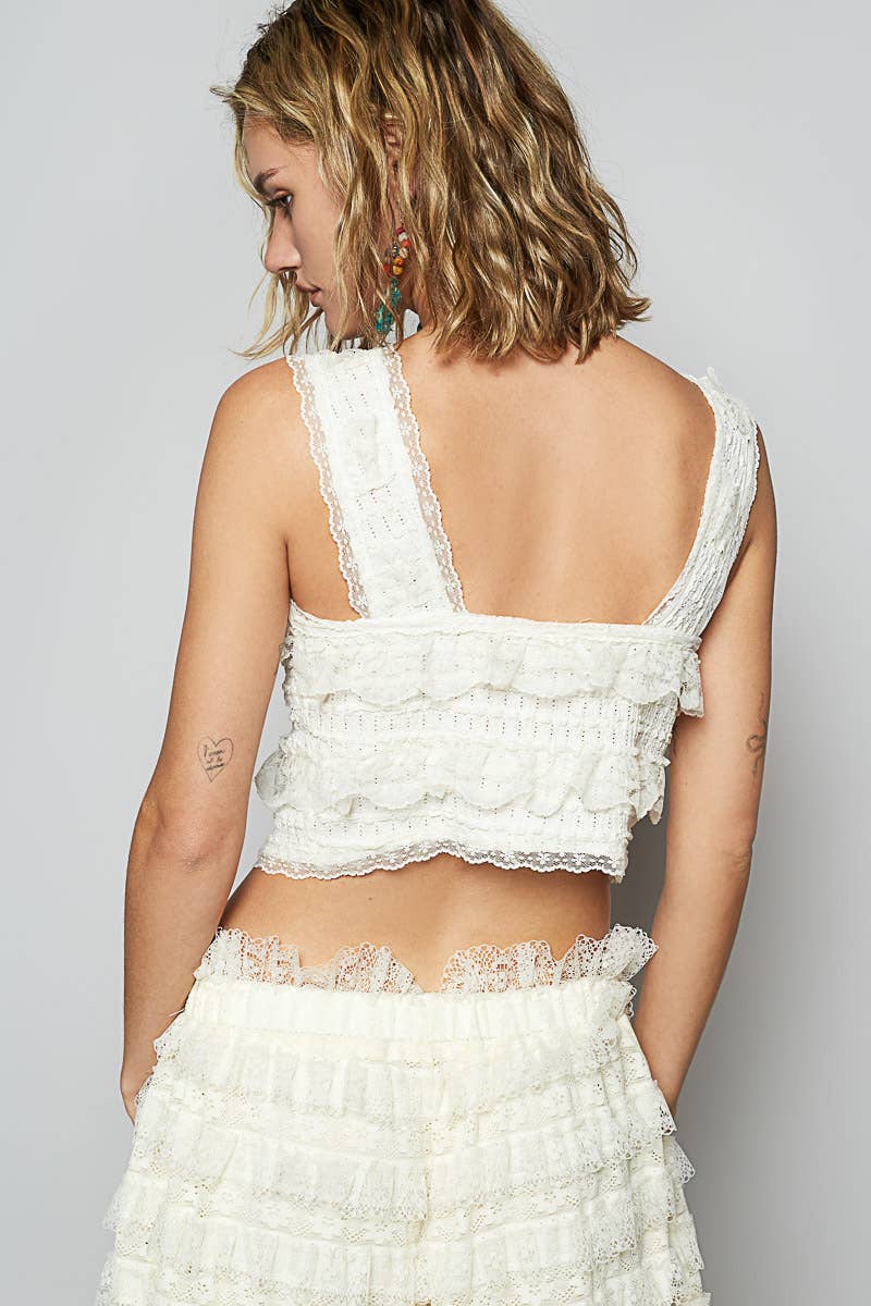V-neck Sleeveless Cropped Lace Tank Top