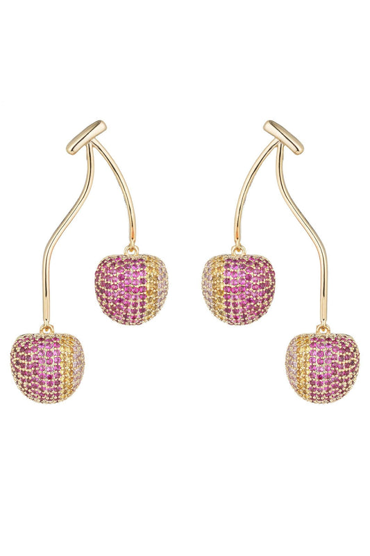 Double Cherry CZ Drop Earrings