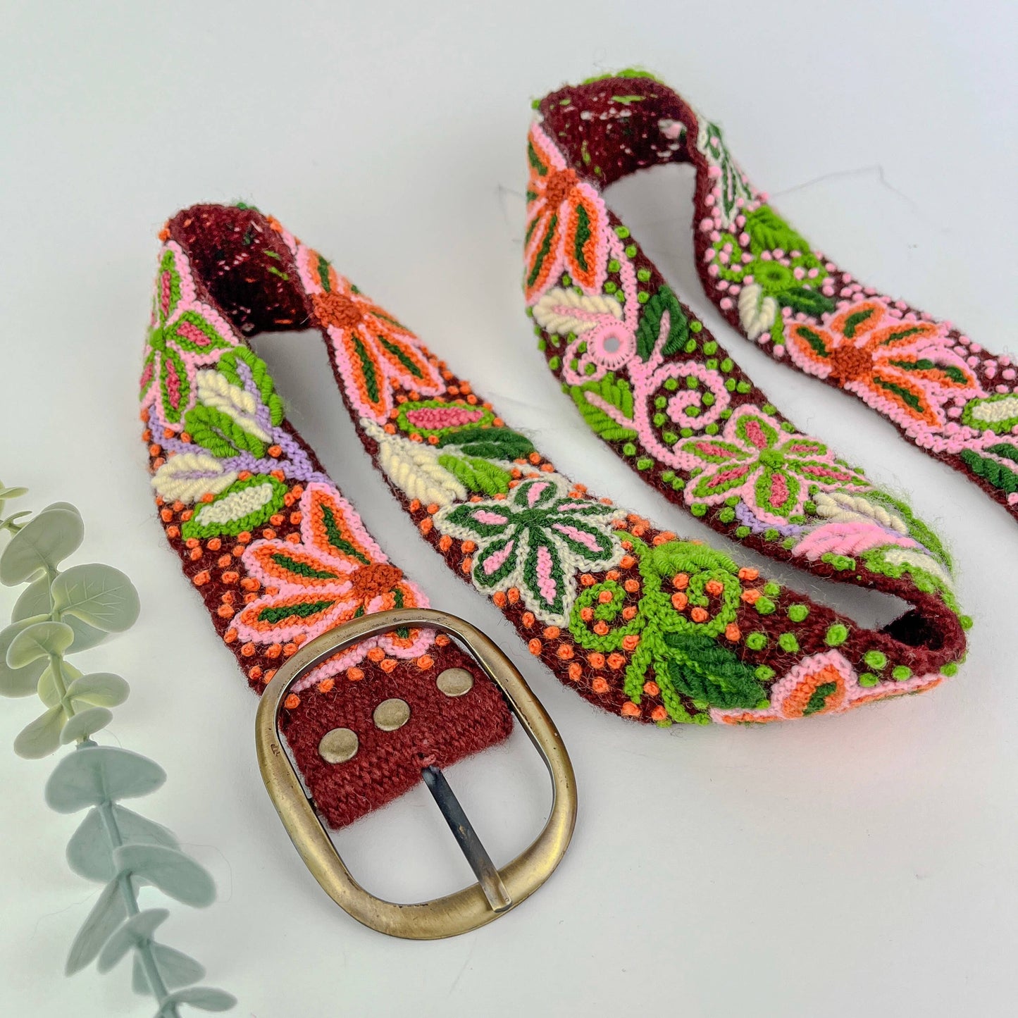 Burgundy Amaryllis Wide Embroidered Belt
