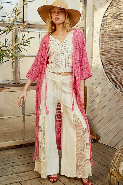Long Sleeve Crochet Open Long Cardigan