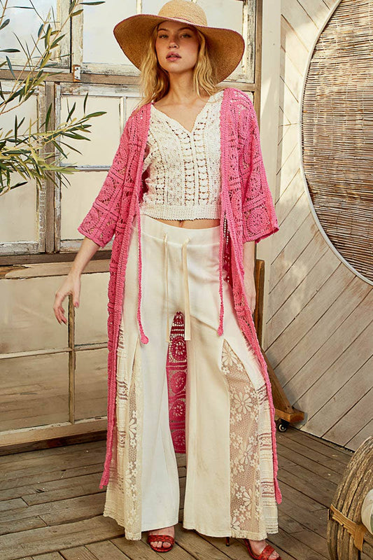Long Sleeve Crochet Open Long Cardigan