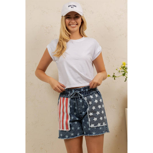 FREEDOM PATCH DENIM SHORTS