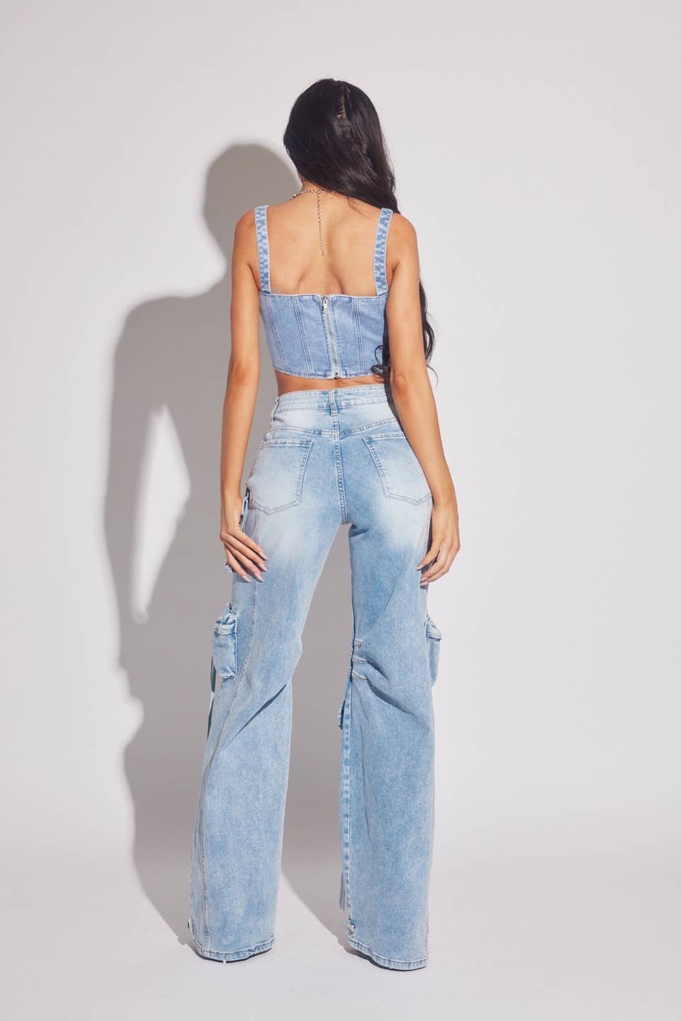Light Wash Cargo Stacked Jeans