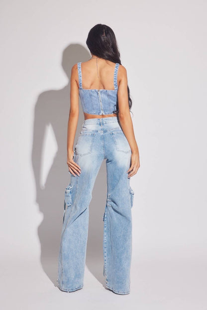 Light Wash Cargo Stacked Jeans