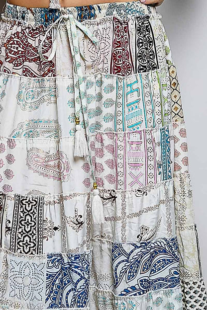Assorted Print Boho Ruffle Wide Flare Skirt