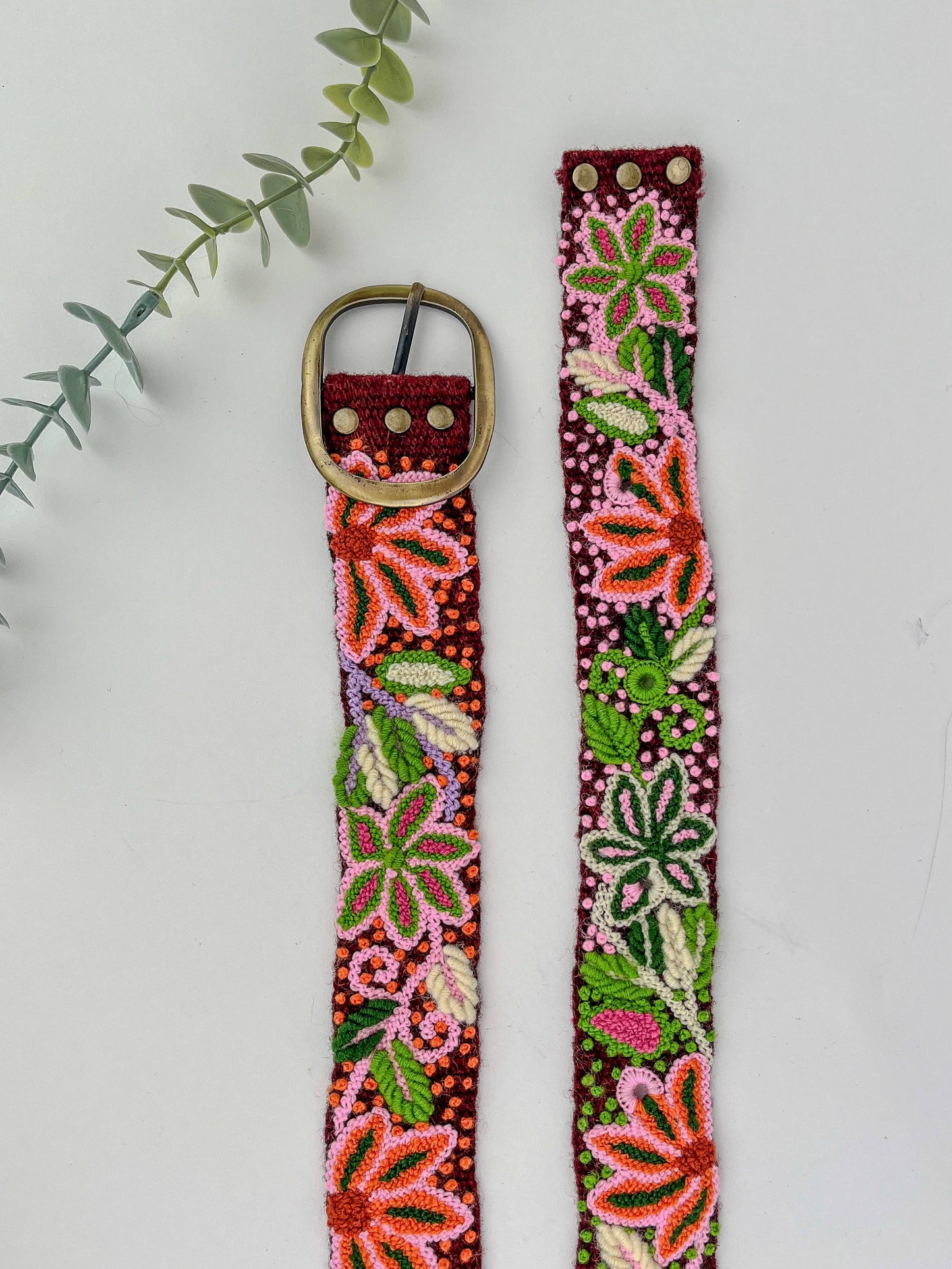 Burgundy Amaryllis Wide Embroidered Belt