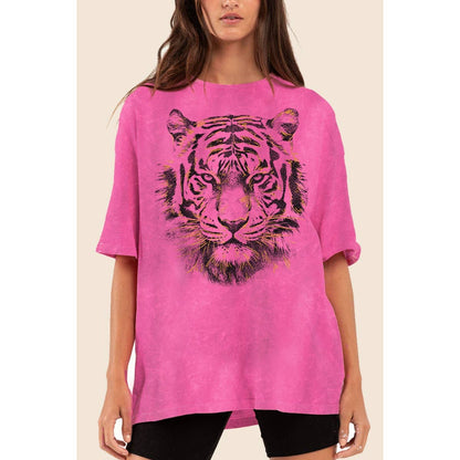 TIGER BIG FACE FOIL OVERSIZED MINERAL GRAPHIC TEE