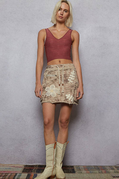 Camo cargo pockets crochet mini skirt