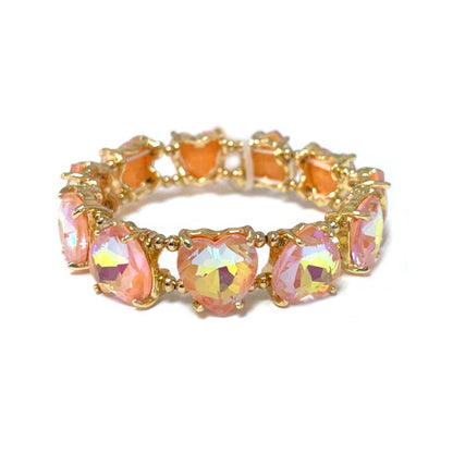 Love Heart Glass Crystal Bead Linked Stretch Bracelet
