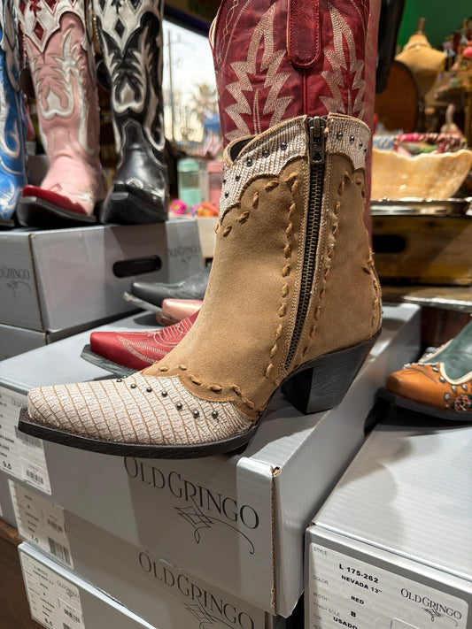 Sang & Way Camel/White Lizard Print Old Gringo Cowgirl Boots