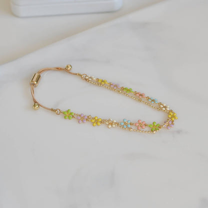 Color Epoxy Enamel Flower Adjustable Chain Bracelets
