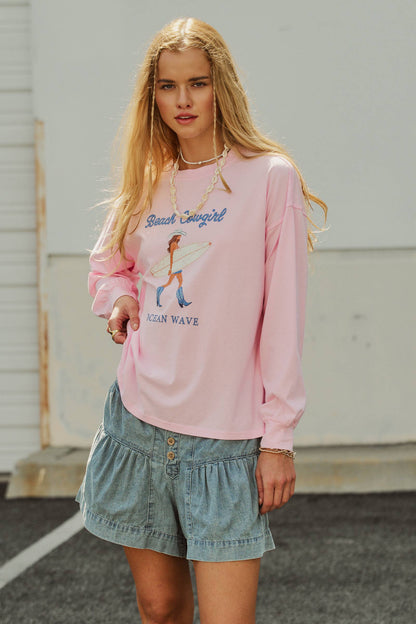Light Wash Button Fly Gathered Denim Shorts