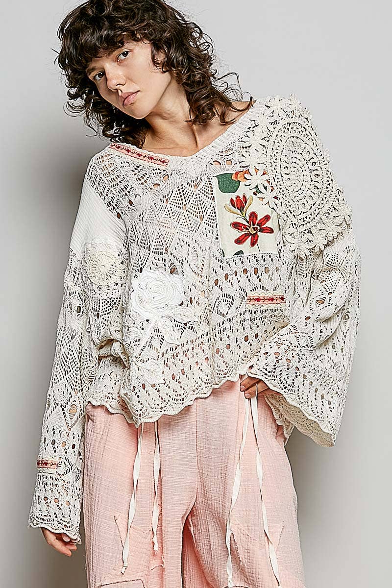 V-neck Long Sleeve Oversized Fit Summer Sweater Top