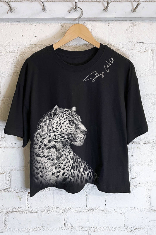 STAY WILD LEOPARD GRAPHIC LONG CROP TOP
