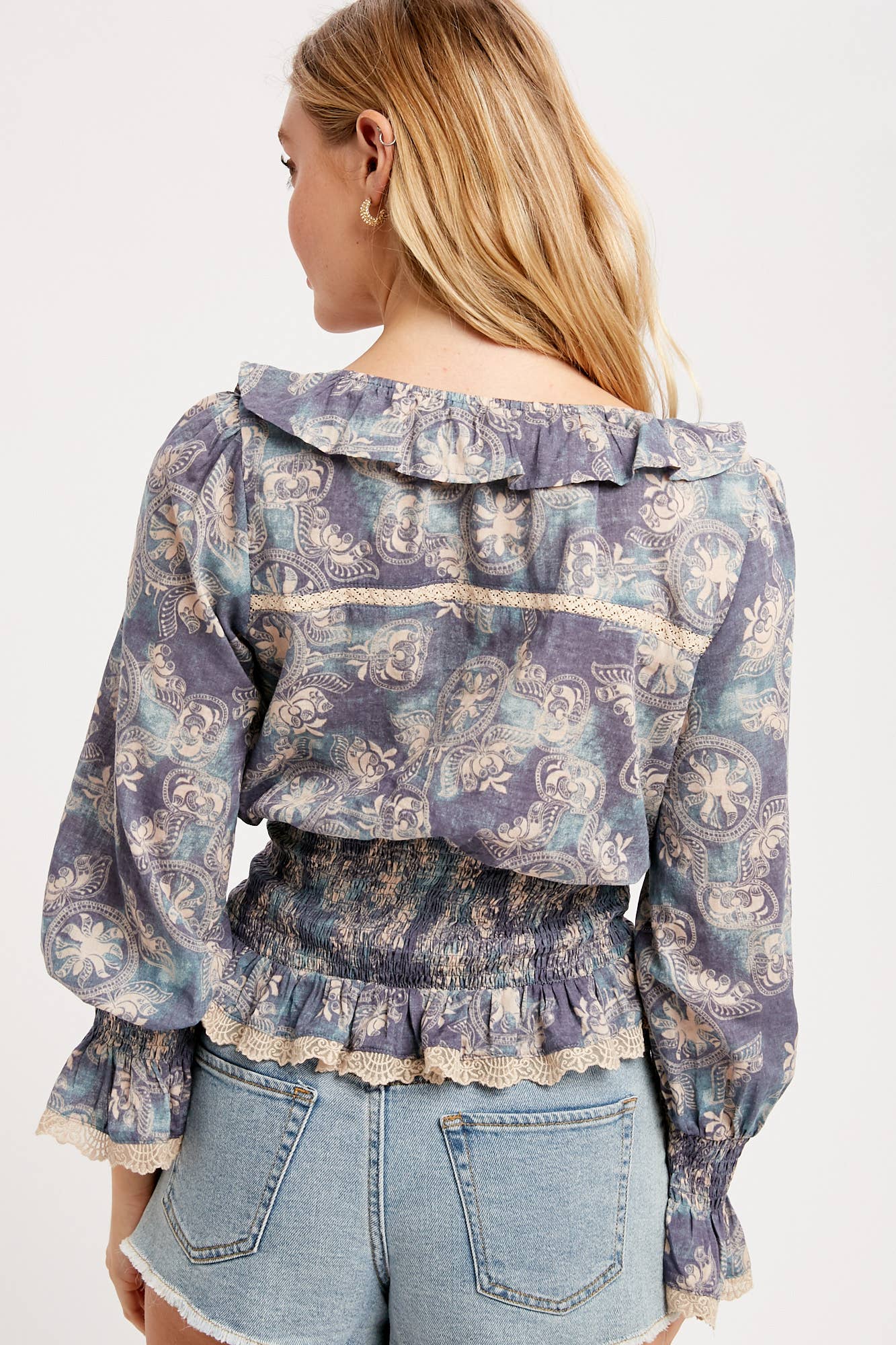 Boho Paisley Smocked Peplum Blouse