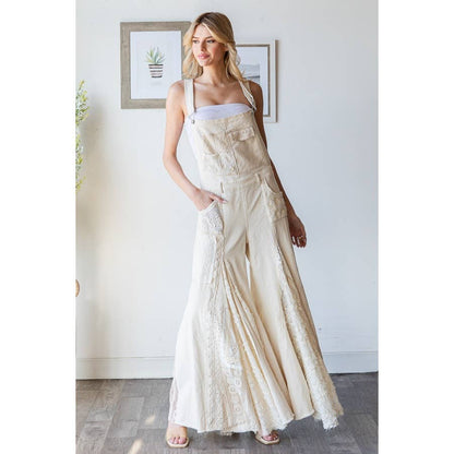 MULTI LACE PATCHWORK WIDE LEG OVERALLS