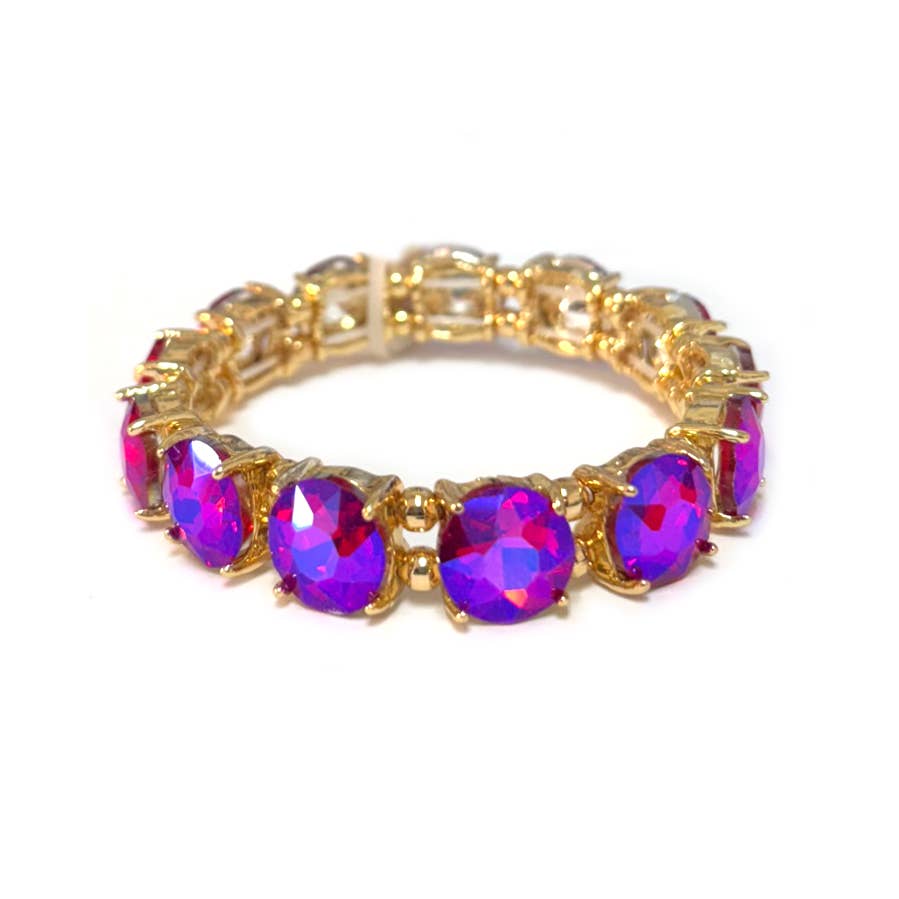 12MM Round Cut Glass Crystal Linked Stretch Bracelet