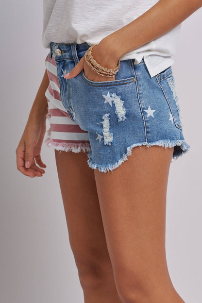 Stars And Stripes Cutoff Denim Shorts Distressed