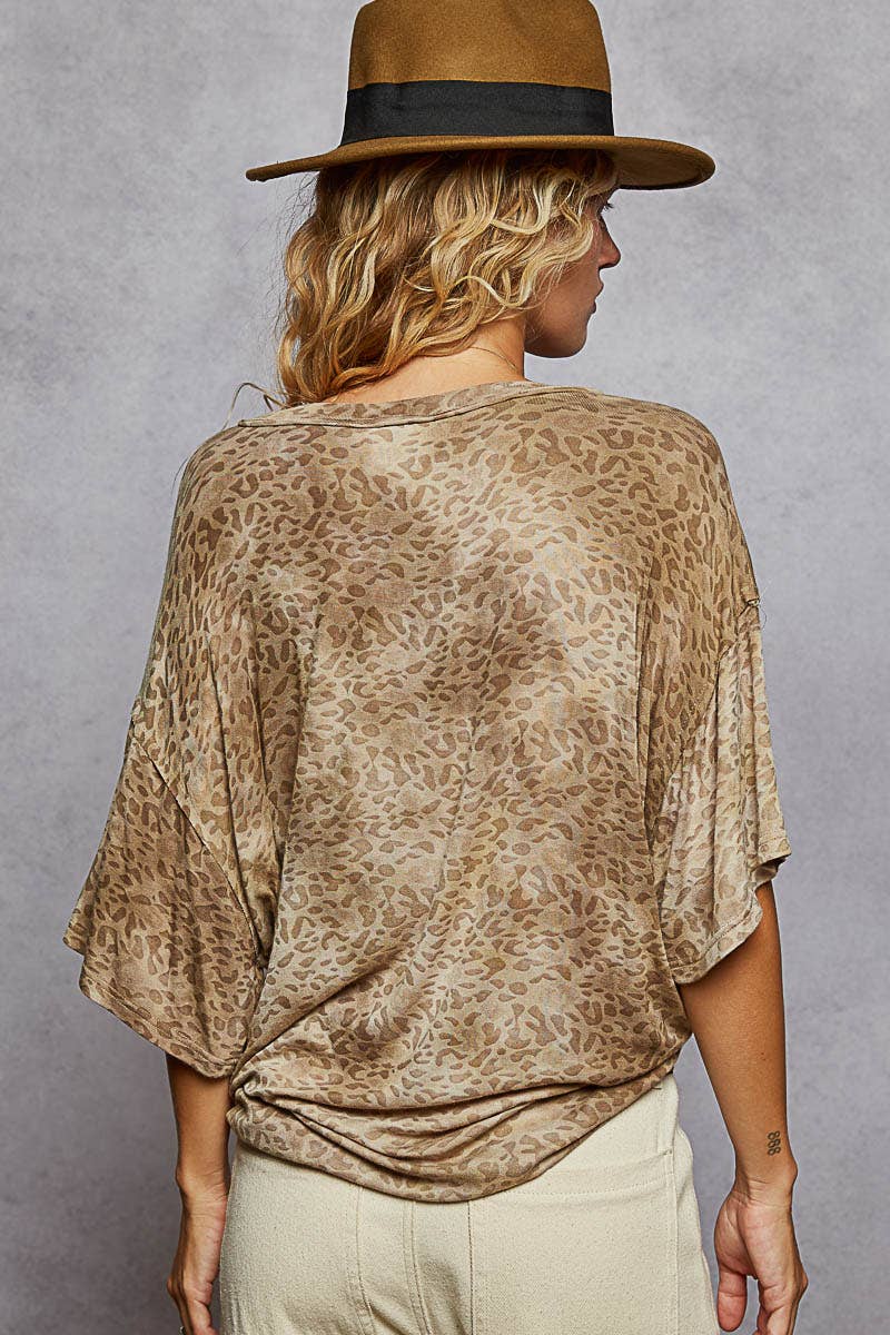 Oversized Leopard Print V-Neck T-Shirt