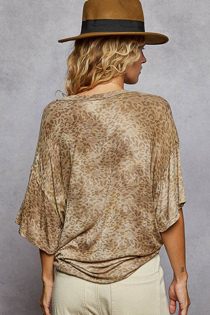 Oversized Leopard Print V-Neck T-Shirt