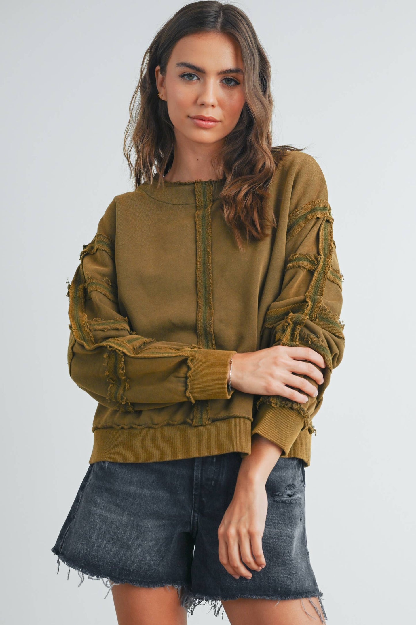 Washed French Terry Round Neck Pullover Sweatshirt