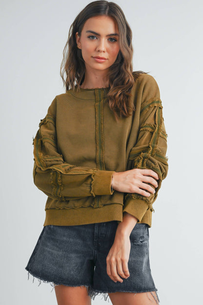 Washed French Terry Round Neck Pullover Sweatshirt
