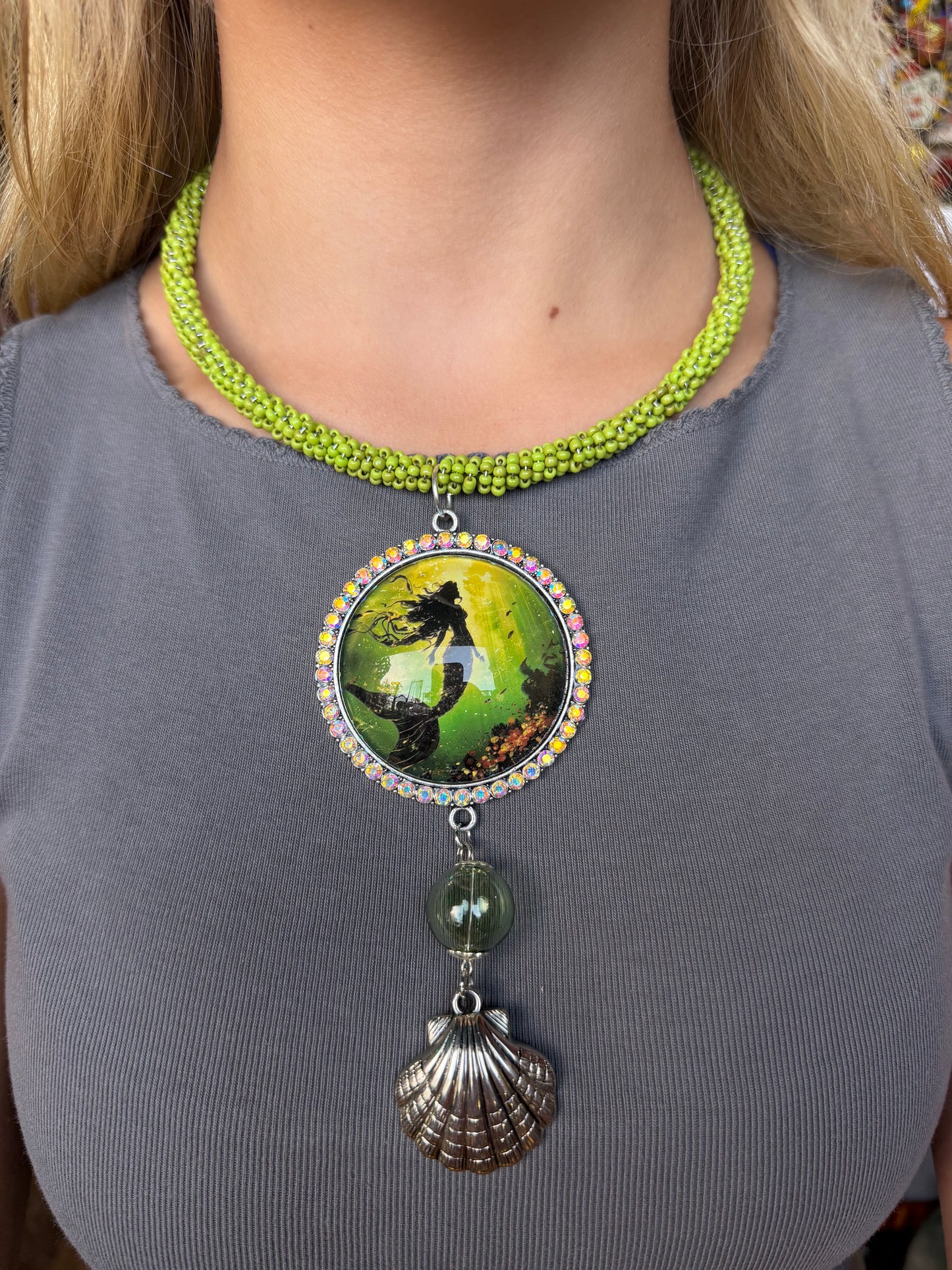 GREEN MERMAID BEADED CHOKER