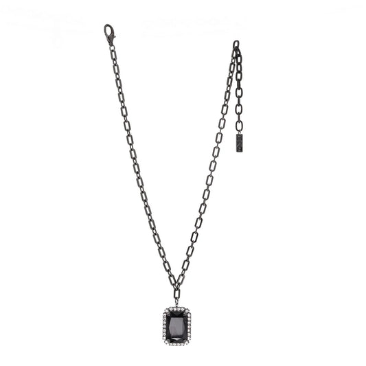 MINI SOLEIL NECKLACE IN GUNMETAL / CLEAR AROUND & JET CRYSTAL CENTER