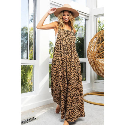 Leopard Printed Vintage Washed Overalls
