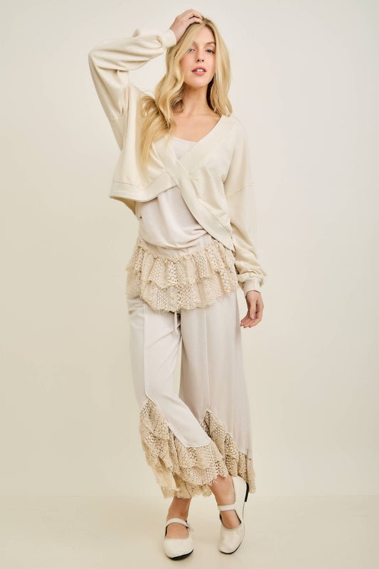 Mineral Washed Tiered Lace Cami Tank top Layering top