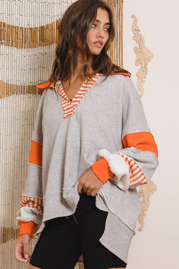 French Terry Collared Loose Fit Top