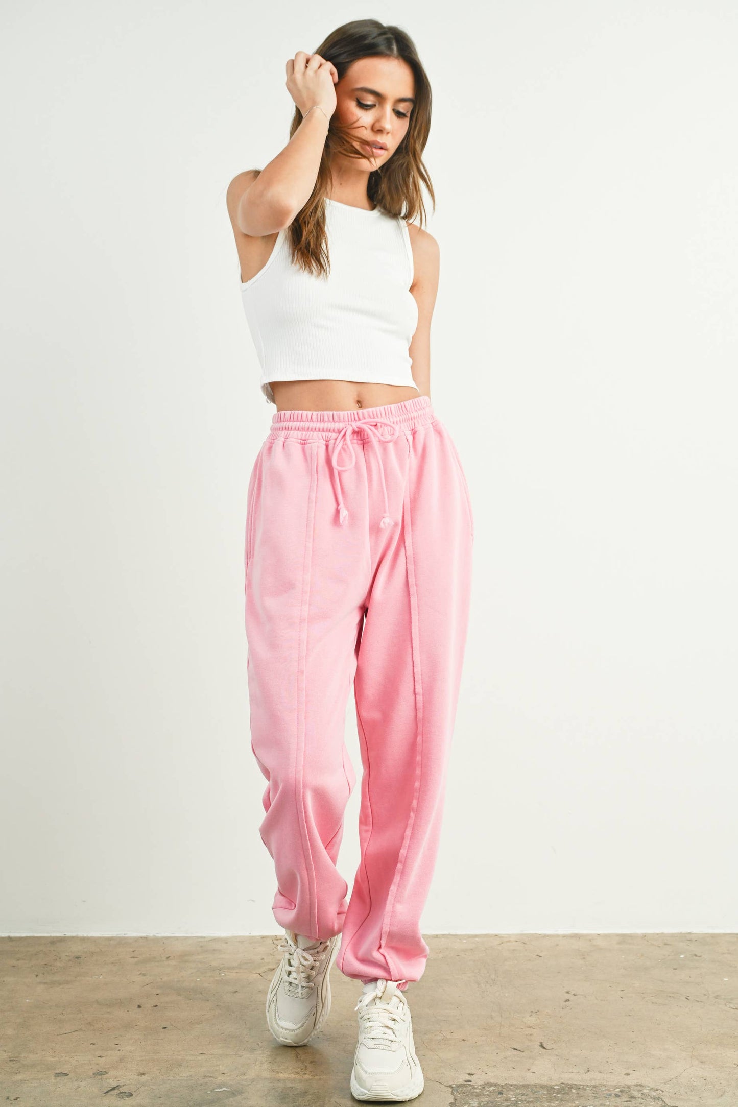Washed French Terry Drawstring Jogger Pants