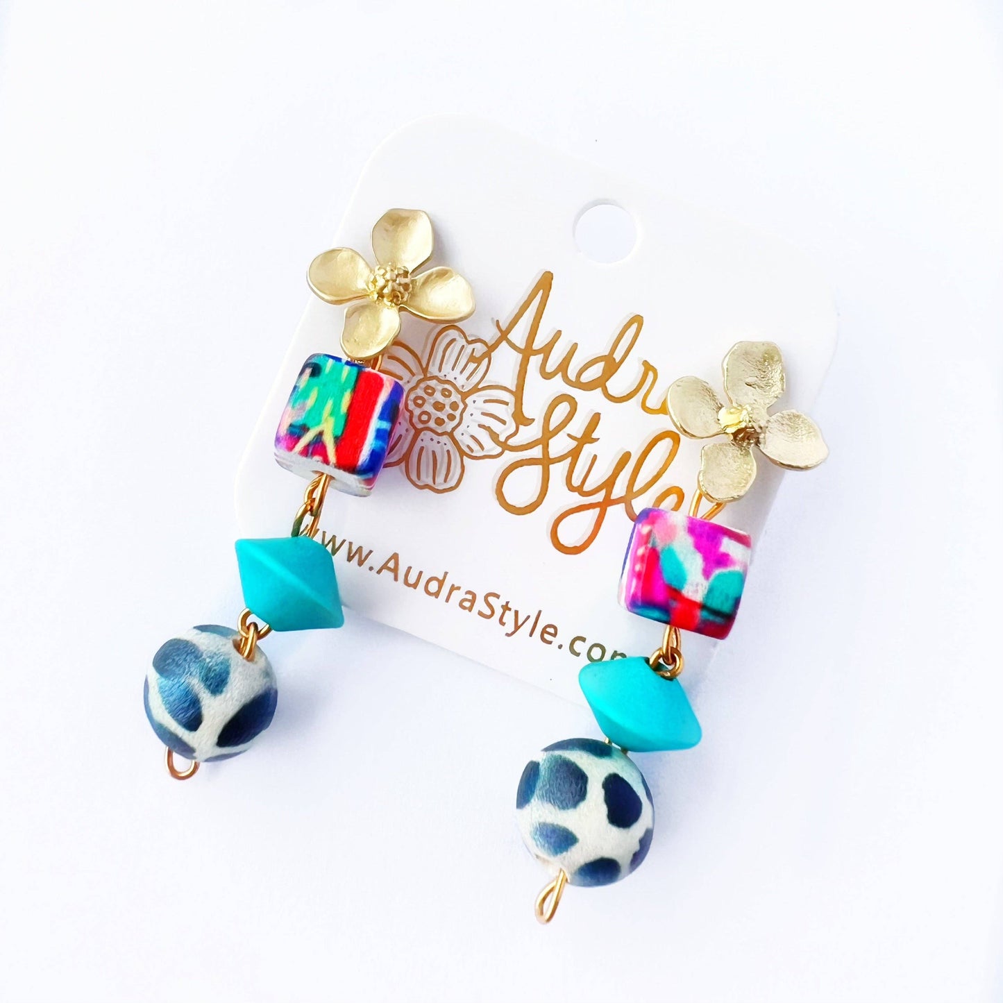 Floral Drop Beaded Earrings - Fall Bright Dangles