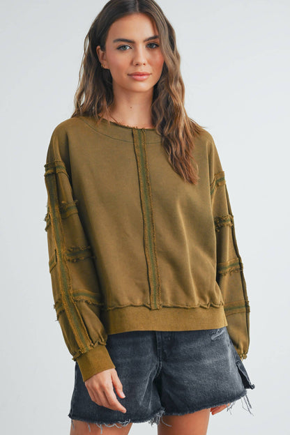 Washed French Terry Round Neck Pullover Sweatshirt