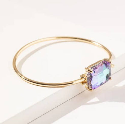 High Quality Glass Crystal Rectangle Stone Cuff Metal Bangle