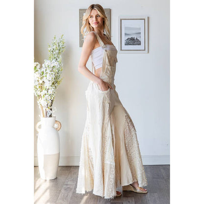 MULTI LACE PATCHWORK WIDE LEG OVERALLS