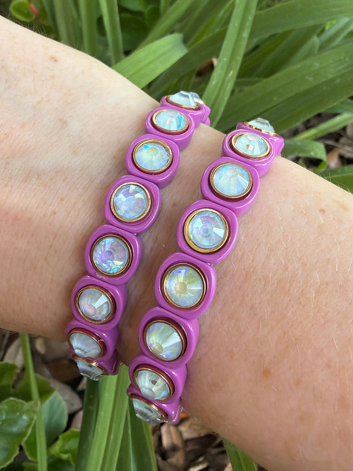 Purple and Lavender Enamel Stretch Bracelet