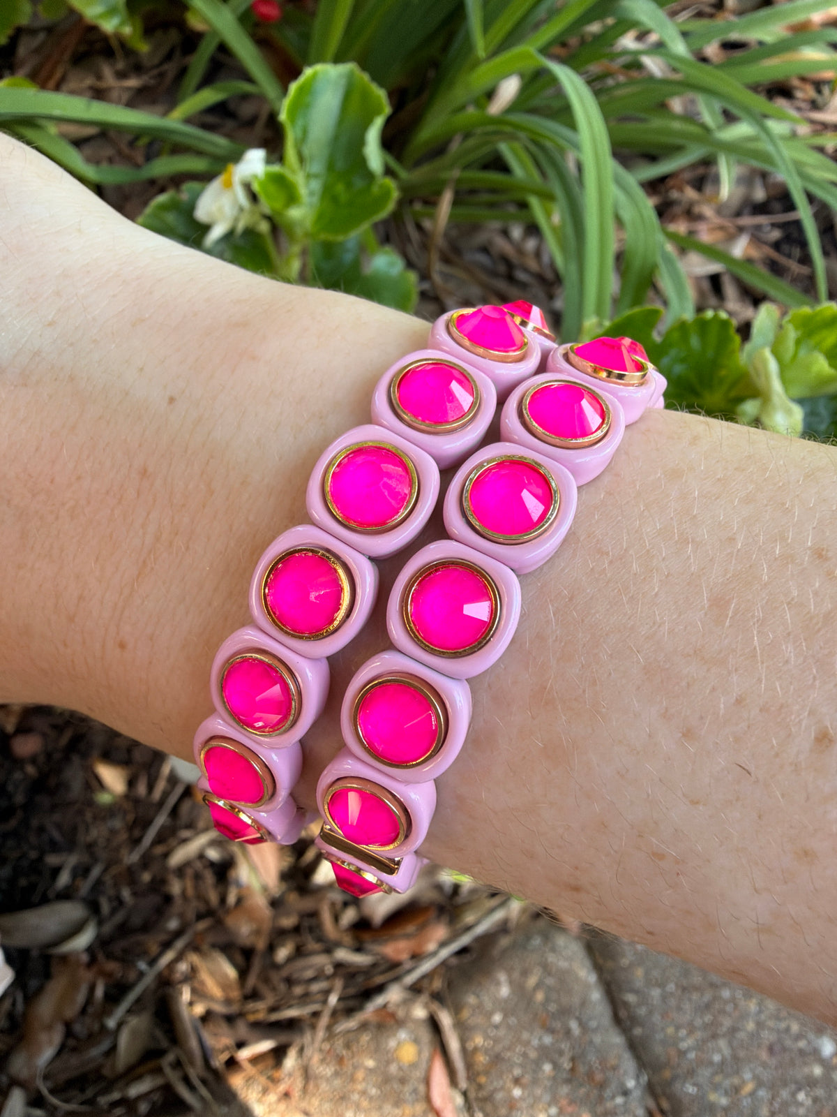 Pink and Fuchsia Enamel Stretch Bracelet