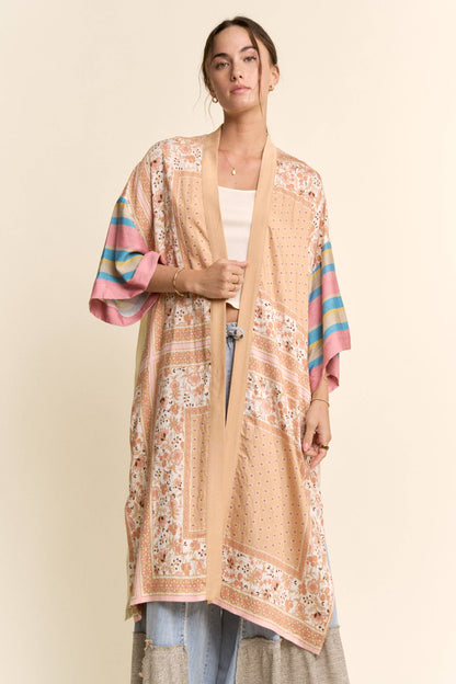 PLUS GARDEN WHIMSY CAT PRINTED BACK KIMONO DUSTER