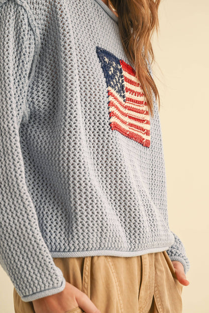 FLAG KNITTED CROCHET SWEATER TOP
