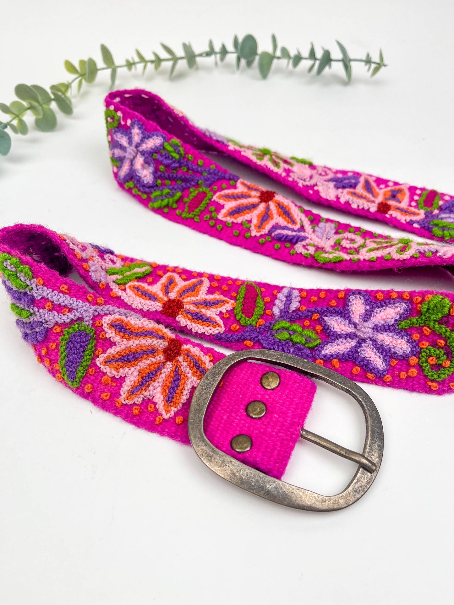 Pink Amaryllis Wide Embroidered Belt