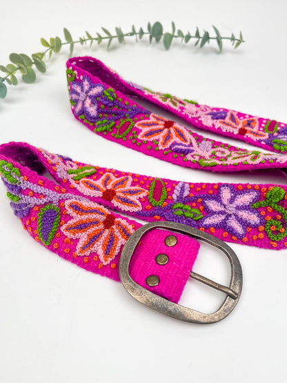 Pink Amaryllis Wide Embroidered Belt