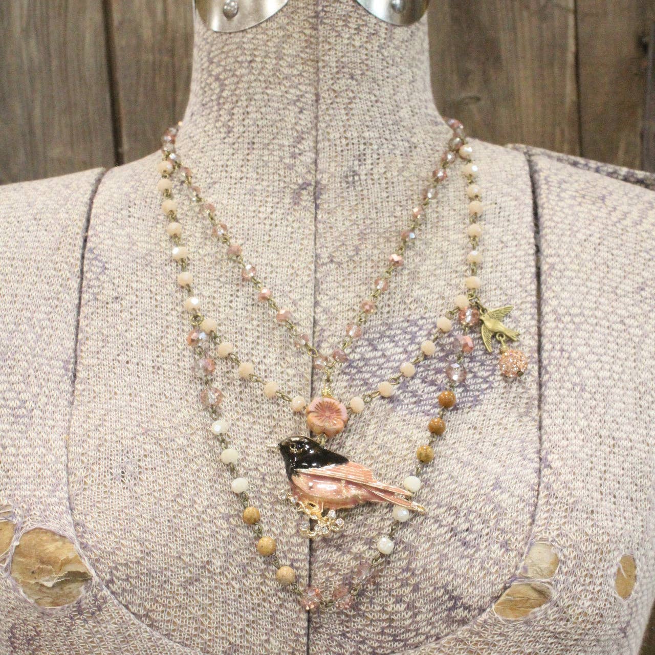 Wings Spread Blushing Bird Layered Necklace