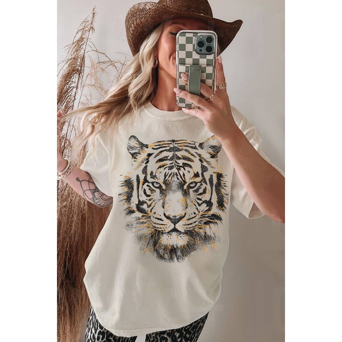 TIGER BIG FACE FOIL OVERSIZED MINERAL GRAPHIC TEE