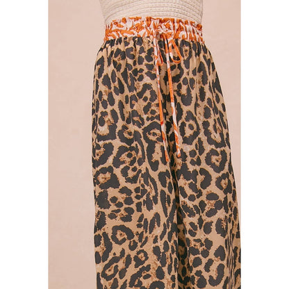 LEOPARD PRINT WITH CONTRAST BANDED WIDE PANTS
