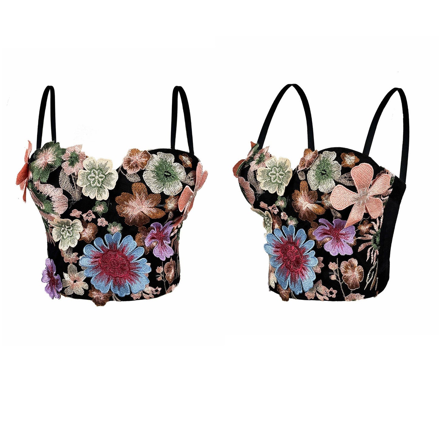 Retro Floral Embroidered Tube Top Camisole with Bra