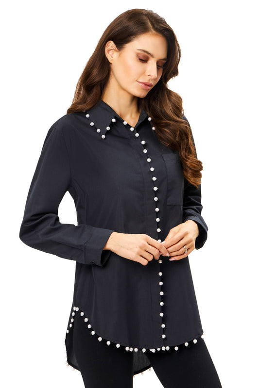 Black Button Down Pearl Top