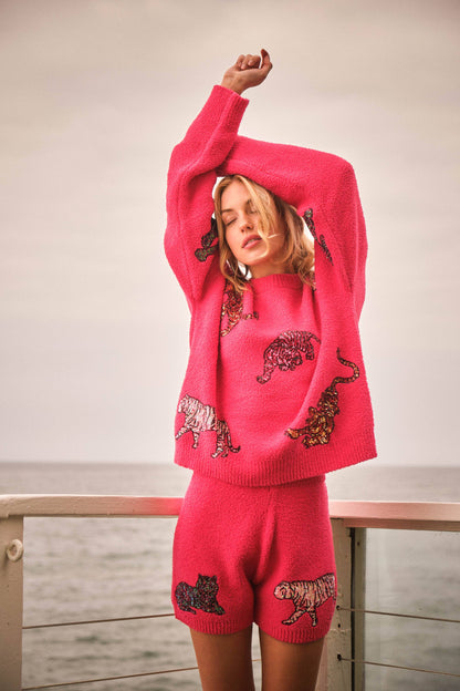 Cozy Multi Tiger Sequin top with Matching Shorts