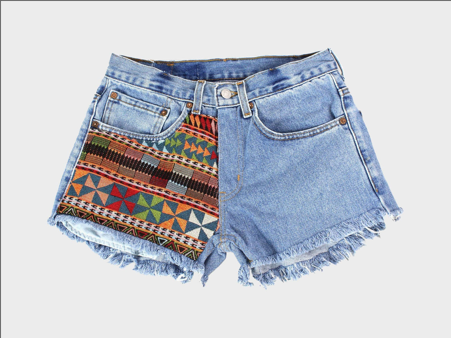 Low-Rise Upcycled Denim Cutoff Shorts - Recycled Tapestry